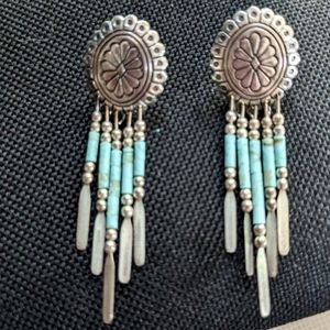 Sterling SW Concho Pierced Earrings with Tur6
